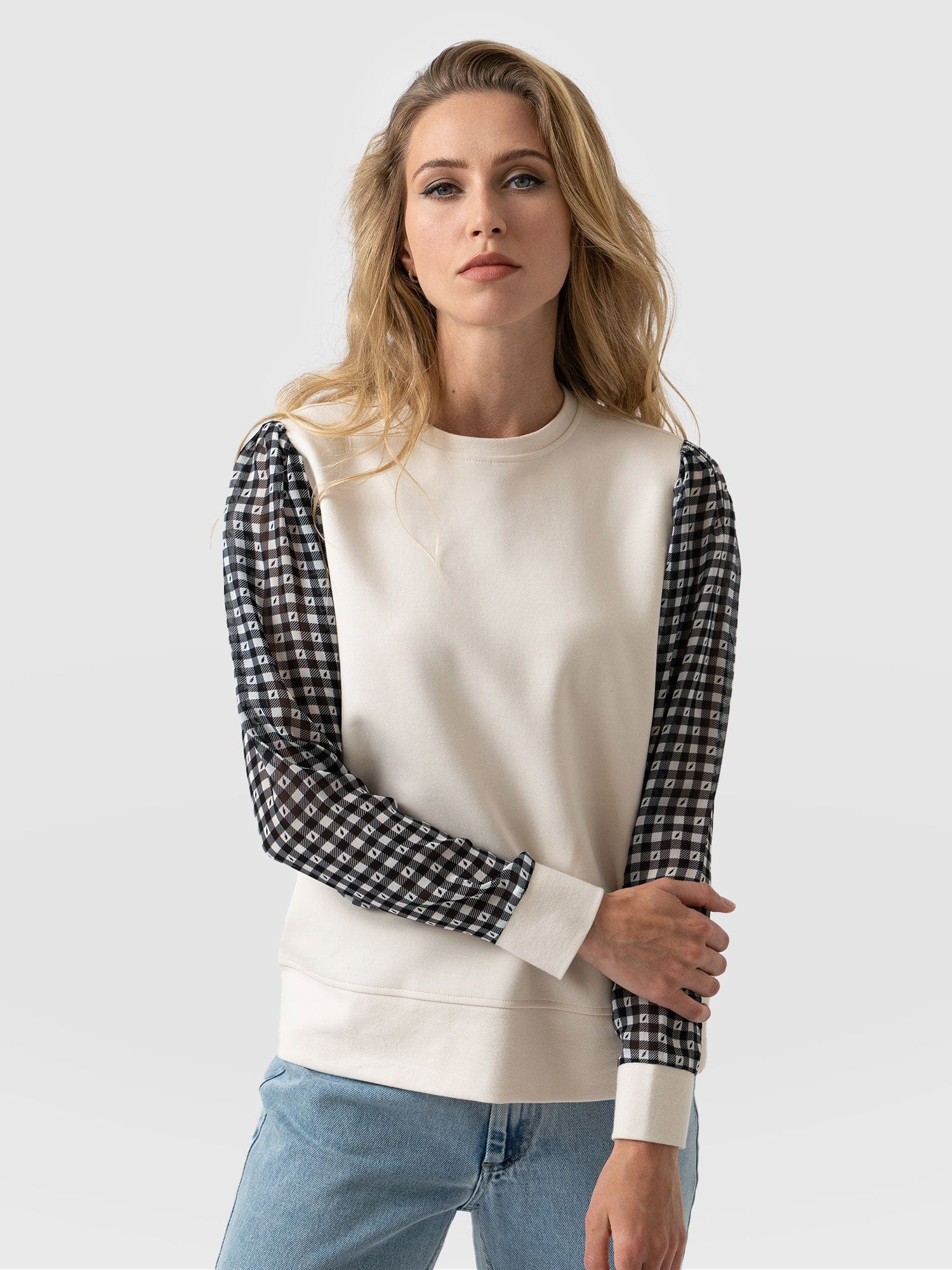 Midnight Sweater Cream Lightning Gingham - Women's Sweaters | Saint + Sofia® UK